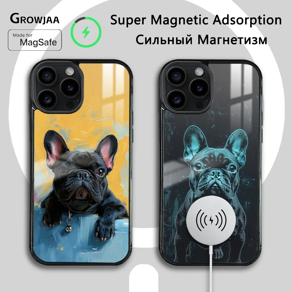 French Bulldog Painting Phone Case For iPhone 16 15 14 13 12 11 Pro Max Plus Mini Magsafe Mirror Wireless Magnetic Cover