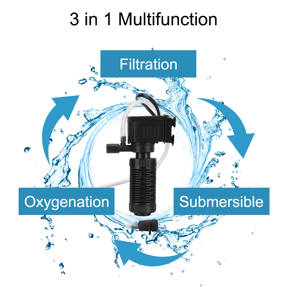 Oxygenation Submersible Filtration Water Purifier for Aquarium Fish Tank 3 in 1 Filter Mini Fish Tank Filter