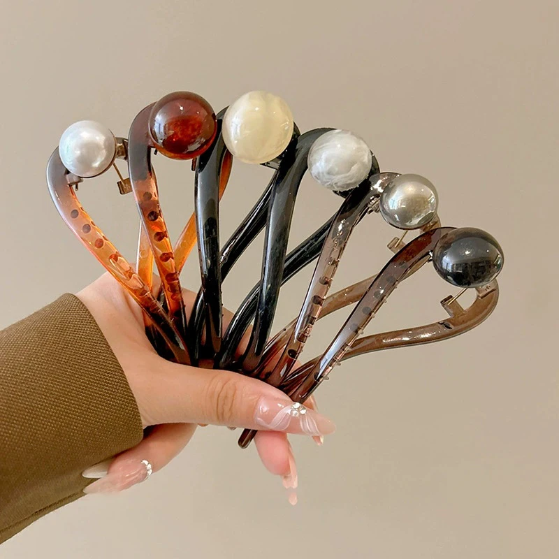 

Новые заколки для волос в виде акулы, пластиковые заколки для волос, акриловые бусины, заколка для волос с имитацией жемчуга, витой дизайн, женские аксессуары для волос