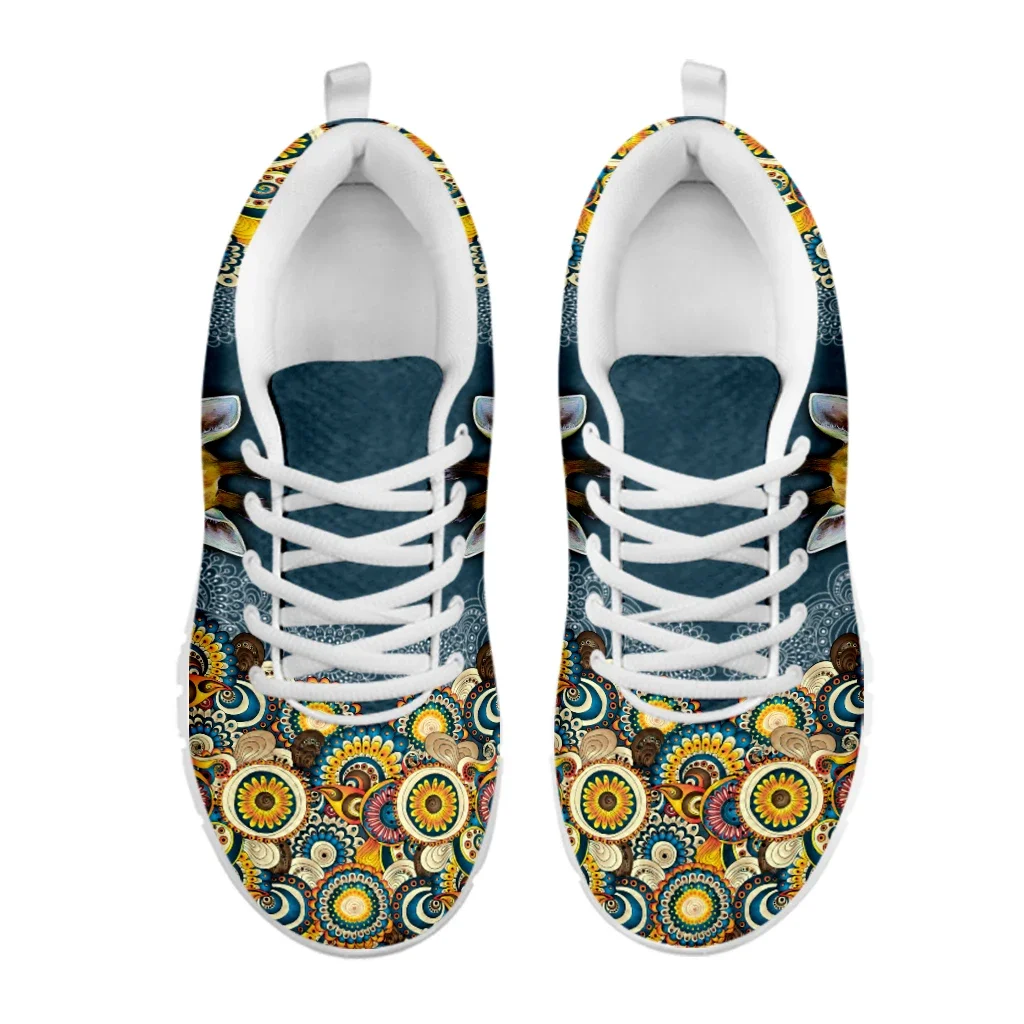 Bohemian Style Lace-up Shoes Cartoon Giraffe Print White Platform Sneakers Comfortable And Breathable Summer Shoes