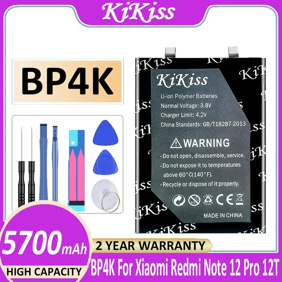 KiKiss Battery BP4K 5700mAh For Xiaomi Redmi Note 12 Pro/12T Note12 Pro 12Pro/Poco X5 Pro X5Pro 5G Bateria