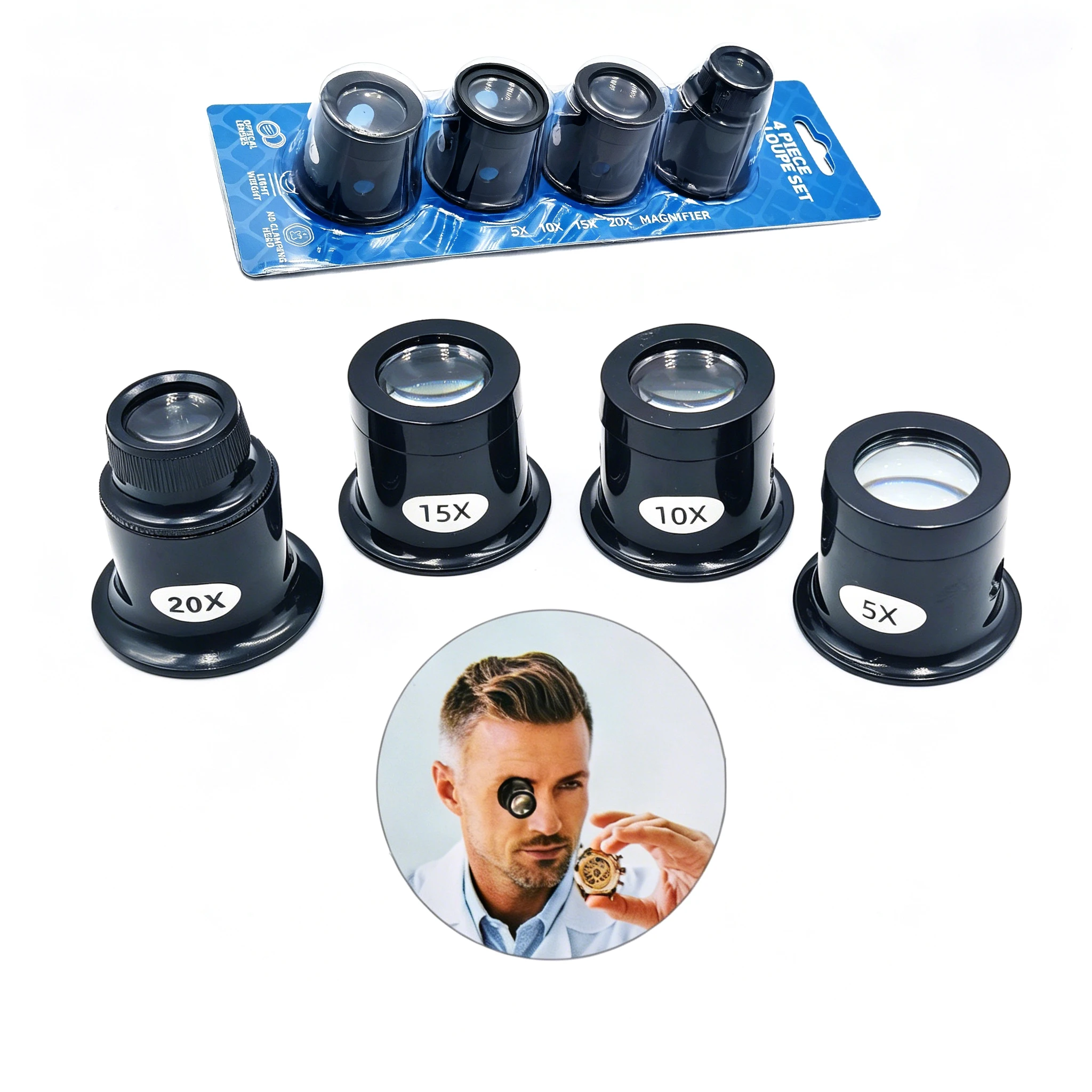 Juwelier-Lupe, Monokular-Vergrößerungsglas 3X 5X 10X 15X 20X, Uhrenlupe, Vergrößerungsglas für Uhrmacher und Uhrenreparatur – Detail 1