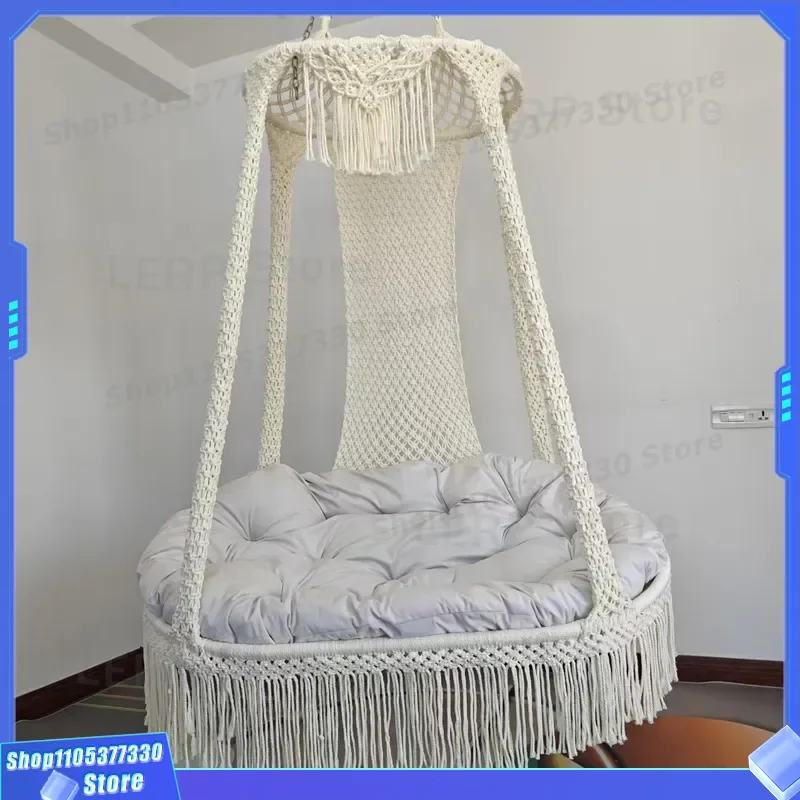 Thick Cotton Rope Hanging Chair Tassel Swing Basket Indoor Outdoor Balcony Roof Double Single Cradle for B and B Photo Decor