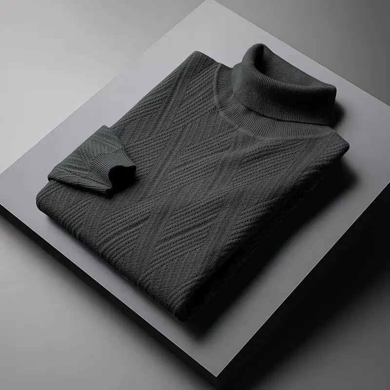 

Slim Fit High Ne Knit Sweater Men's Casual Hooded Warm Base irt Faionable Urban Sle Polyester Fiber Long Sve