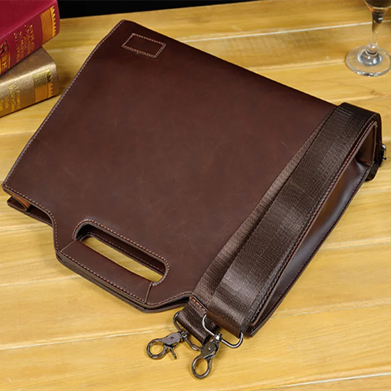 Maletines de cuero PU de negocios para hombres, bolso de mano de lujo para oficina, bolso de mensajero de hombro de gran capacidad, bolso de mano informal para archivos