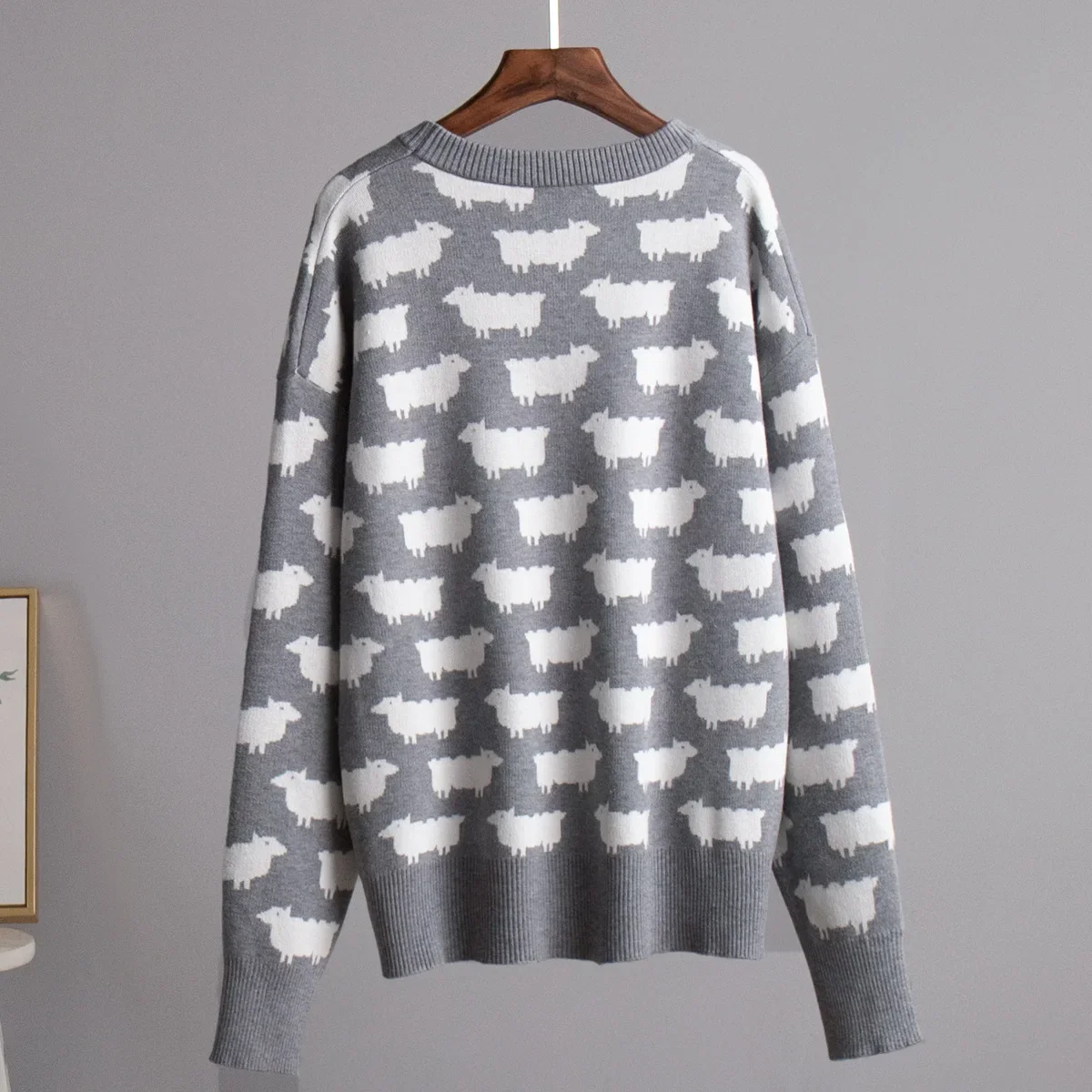 Alpaca Printed O-Neck Sweaters Loose Fashion Knitted Pullovers Women Casual   Long Sleeved Tops Autumn Winter Lady Streetwear