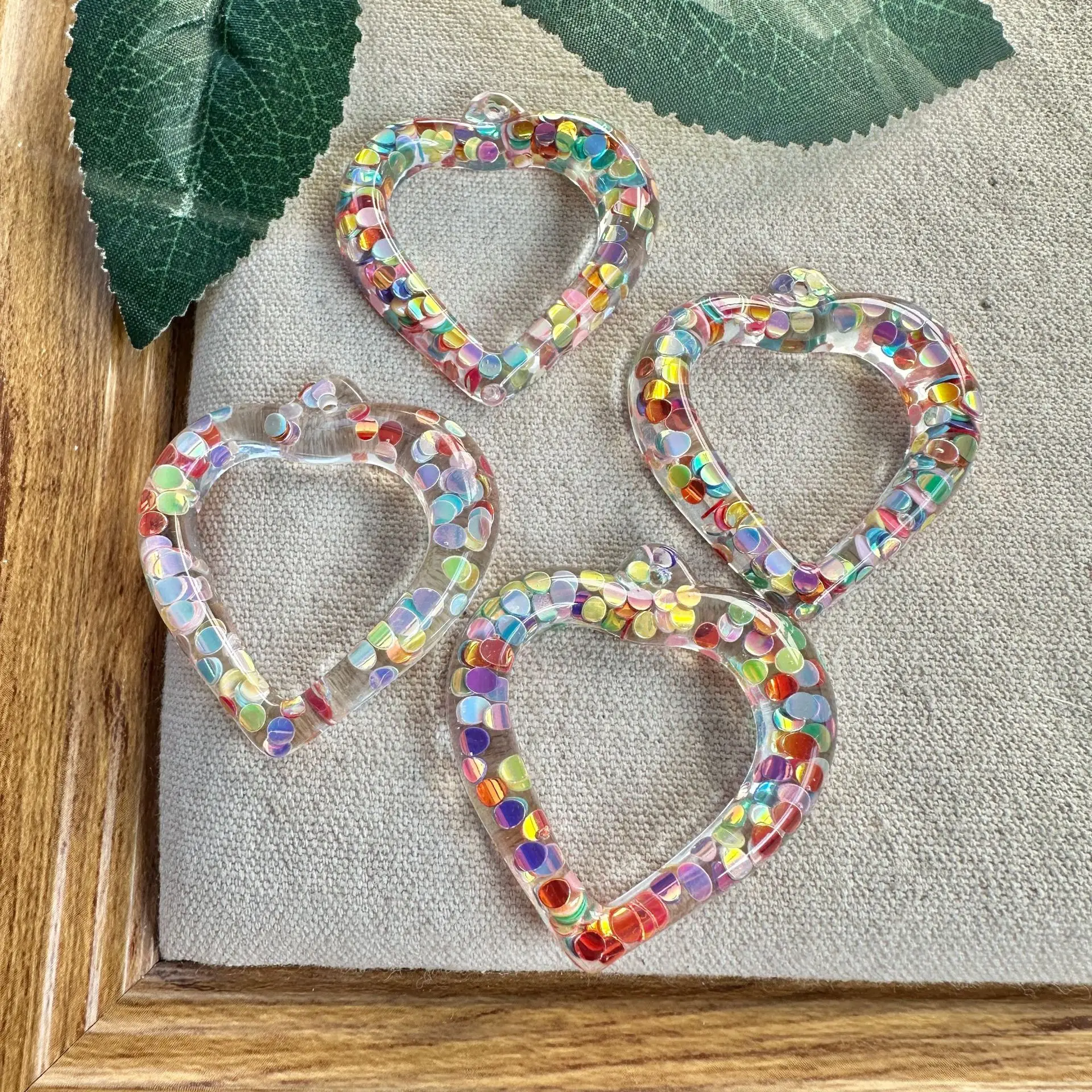 

10 шт. акриловых подвесок ручной работы, прозрачные подвески-сердечки для ожерелий и серег, соединители для изготовления украшений своими руками