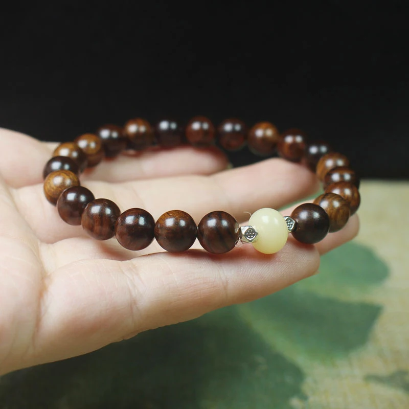 

Black rosewood 8mm bracelet with white jade Bodhi , unisex DIY forest-style prayer and Buddhist beads