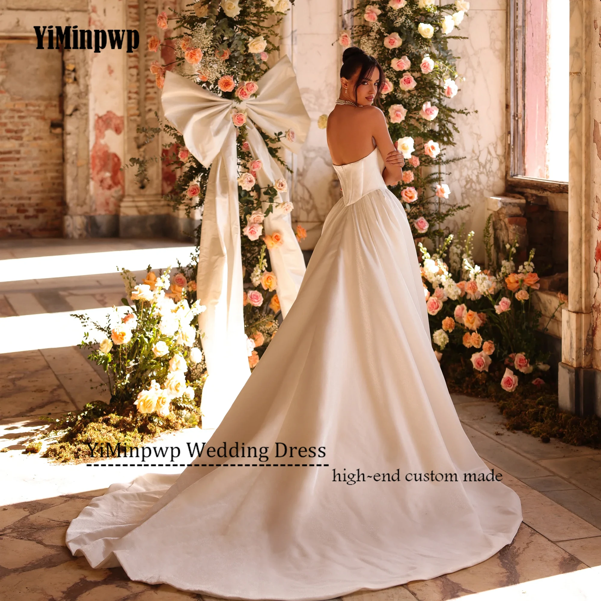 فستان زفاف أنيق مخصص من الساتان 2025 بدون أكمام بدون ظهر على شكل حرف A فساتين العروس مخصصة فيستدوس دي نوفيا سويب تراينمخصصة أنيقة الساتين فستان الزفاف 2025 بلا أكمام خلفية خط فساتين العروس مخصصة vestidos de novia مسح ا