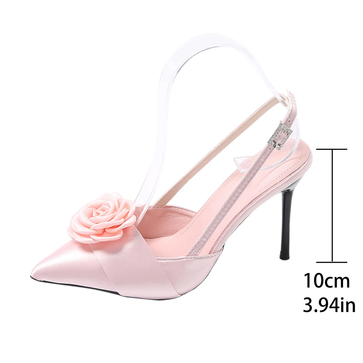 2024 Early Spring Small French Pink Pointed Rose High Heels for Women Satin Back Hollow Slim Heels Sandals for Women