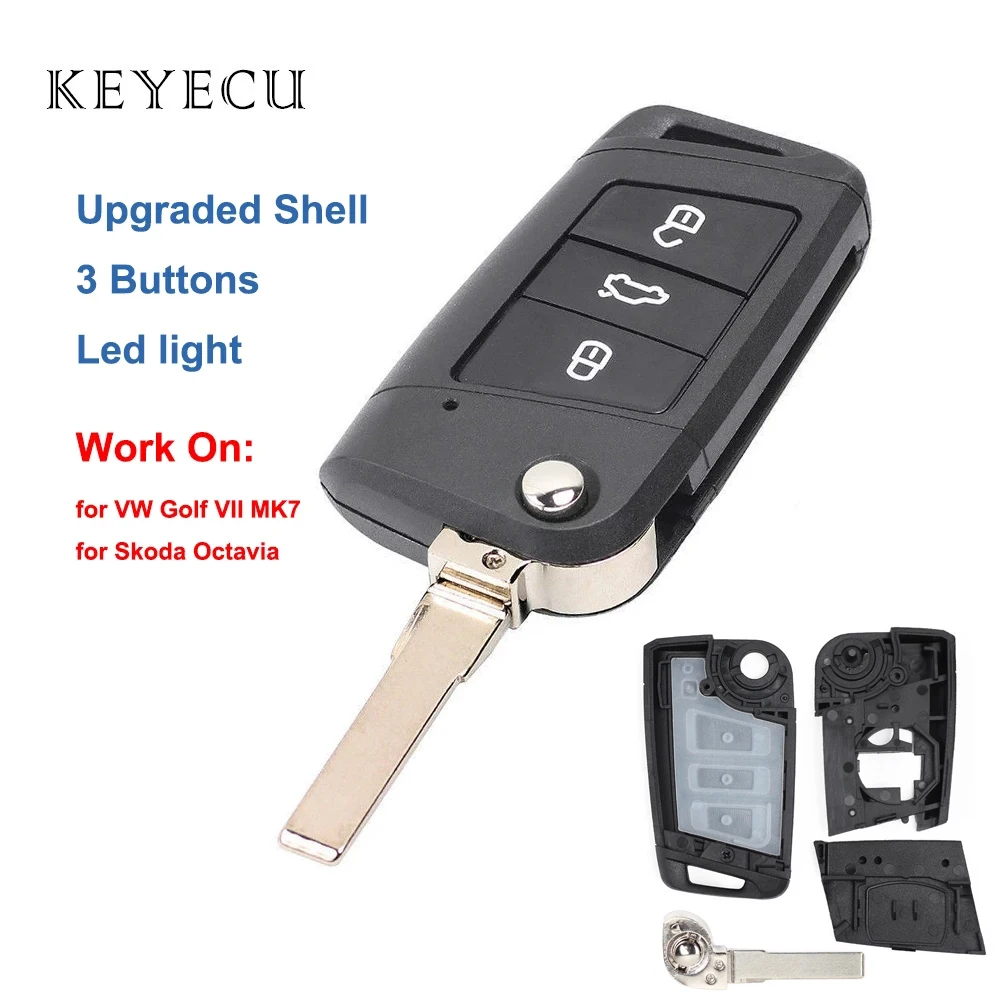 

Flip Remote Key Shell Case 3 Button Fob Fit for Volkswagen Golf 7 MK7 GTI, Skoda Octavia 2015