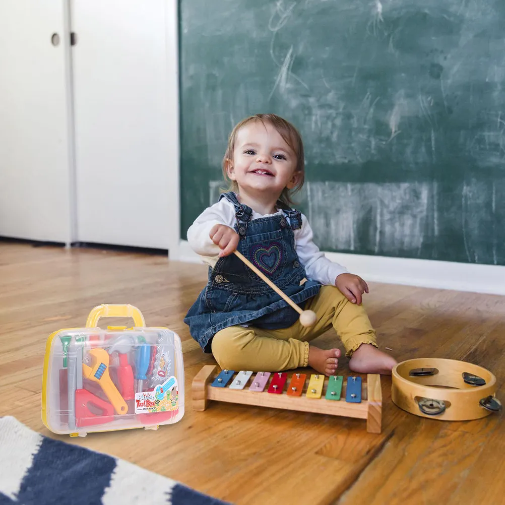

1Set Plastic Tool Box Pretend Play Kid Tool Set Chunky Size for Small Hands Construction Workbench Toolbox Play Accessories