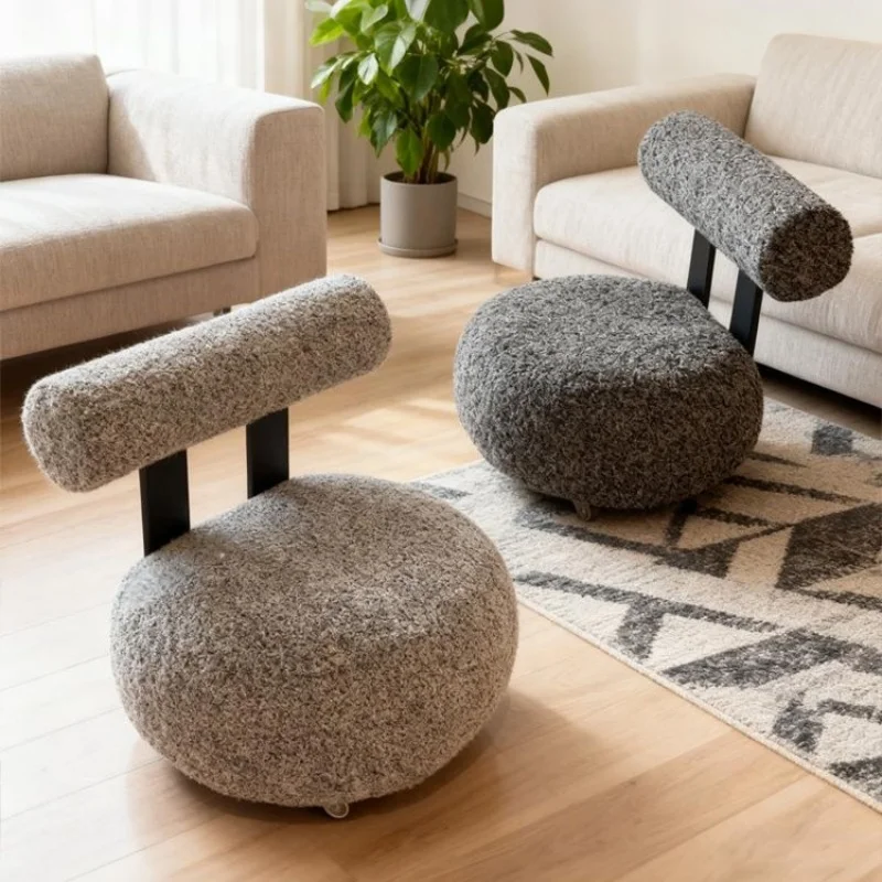 modern-round-lamb-fleece-vanity-stool-with-backrest-solid-wood-inner-frame-silent-rolling-casters-360°-rotatable-shoes-changing