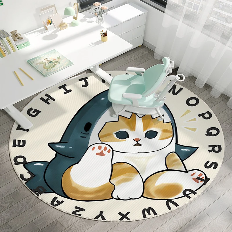 

Study Chair Floor Mat Bedroom Carpet Cute Cat Round Rug Living Room Home Decoration Large Area Rugs Non-slip Lounge Desk Carpets