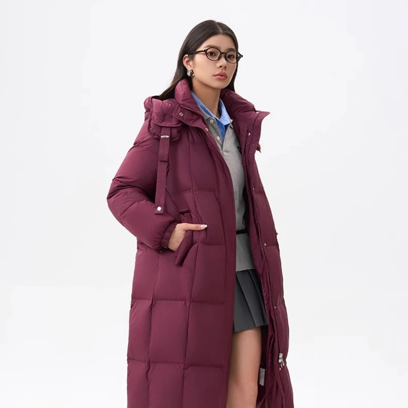 Chericom ロング レディース ウィンター ダウンジャケット 2025 冬新作 フード付き ヘビーウェイト ダウンコート ソリッド Hライン カジュアル レディース コート Y309168Y