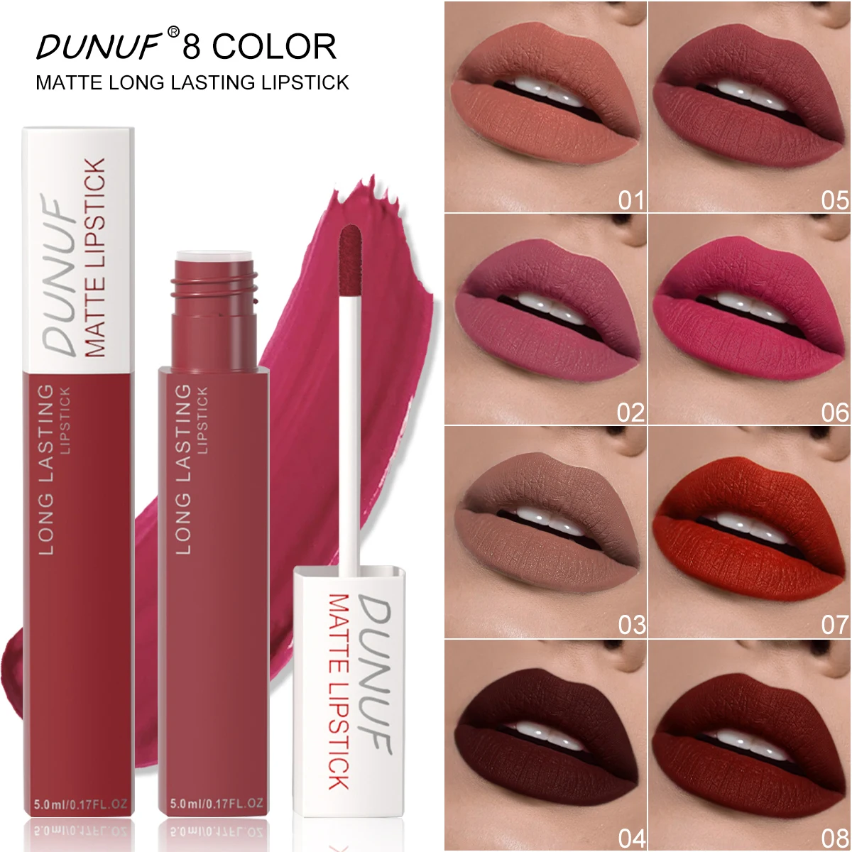 Long-Lasting Lip Gloss Lipstick Matte Velvet Waterproof Smooth Non-sticky Non-transfer Deep Red Nude Y2K Daily&Party Makeup Gift