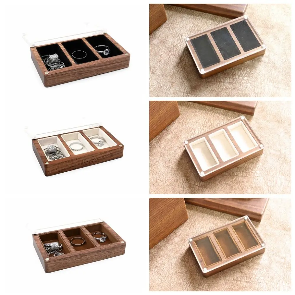 3/5 Slot Wooden Ring Box Magnetic Cover Rectangular Black Walnut Cufflinks Box Dustproof Exquisite Jewelry Ring Holder Wedding