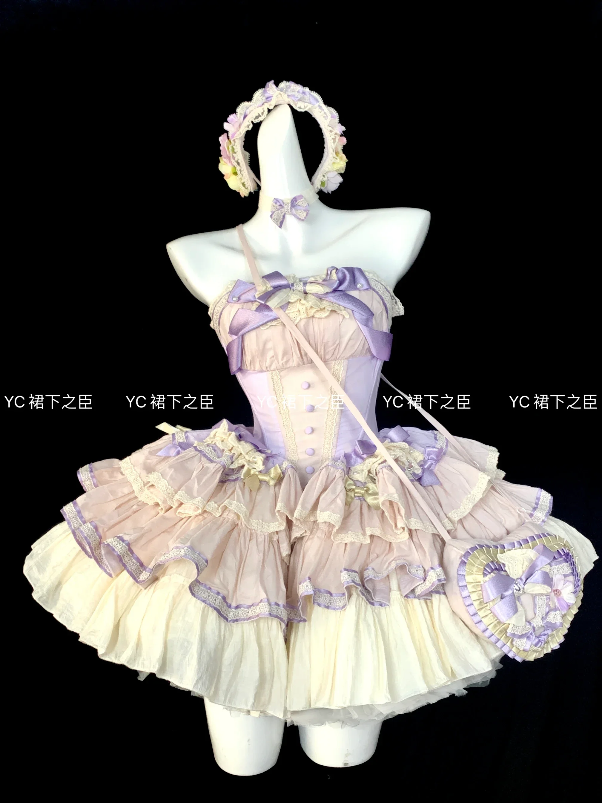 New Sweet Girl Pink Purple Suspender Dress Lolita Women's Bowknot Princess Sparkle Cake Dress for Birthday Party