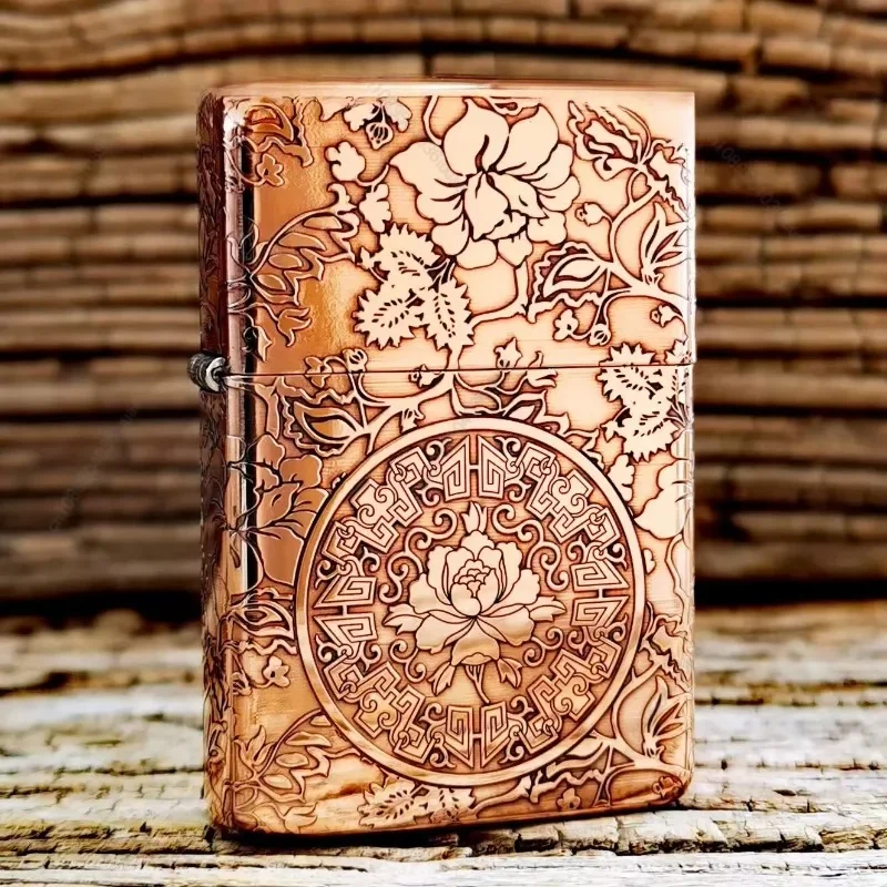 Windproof Zorro 902 Pure Copper Kerosine Lighter, Retro Lighter with Five-sided Fine Carving, Smoking Accessories