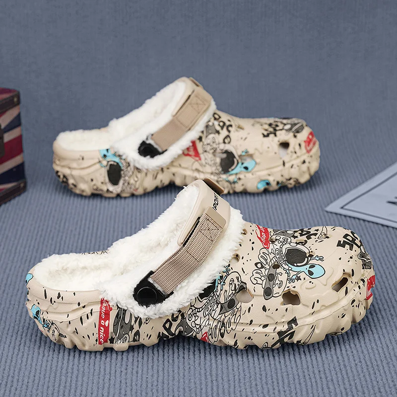 Yrzl chinelos masculinos de inverno, sapatos quentes e felpudos para casa, antiderrapantes, para ambientes internos e externos, chinelos quentes de eva