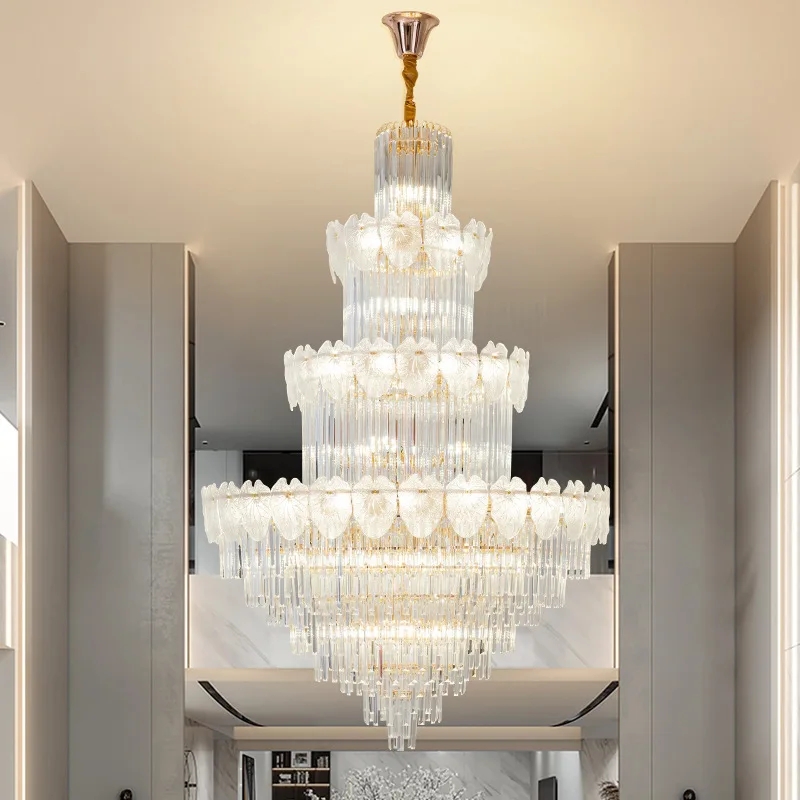 Duplex staircase chandelier LED Villa living room crystal chandelier Atmospheric restaurant club staircase chandelier