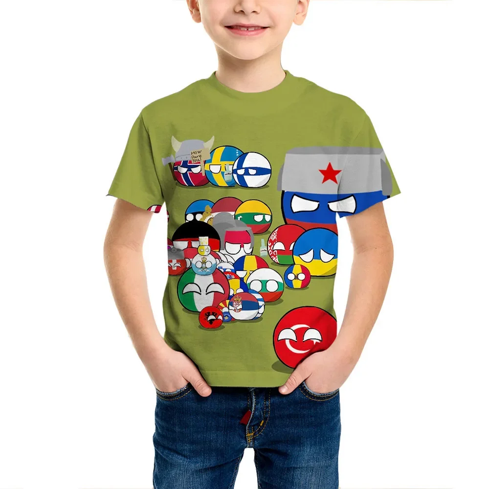 Countryball Polandballs 3D Print Summer New Funny Kids T-Shirt Casual O-Neck Boys T-Shirt Oversized Fashion Children's Clothing