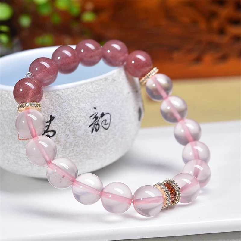 

10MM Natural Rose Quartz Strawberry Quartz Bracelet Healing Reiki Stone Crystal For Women Men Jewelry Holiday Gift 1pcs