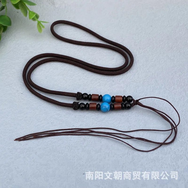 Necklace Rope Oil Green Jade Round Bead Hotan Jade Pendant Hanging Rope Ornaments Woven Rope Pendant Rope Adjustable