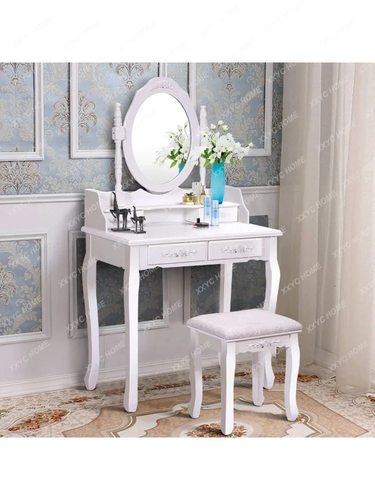 Dressing Table Makeup Mirror Small Apartment Solid Wood Dressing Table Integrated Modern Simple Bedroom Makeup Table