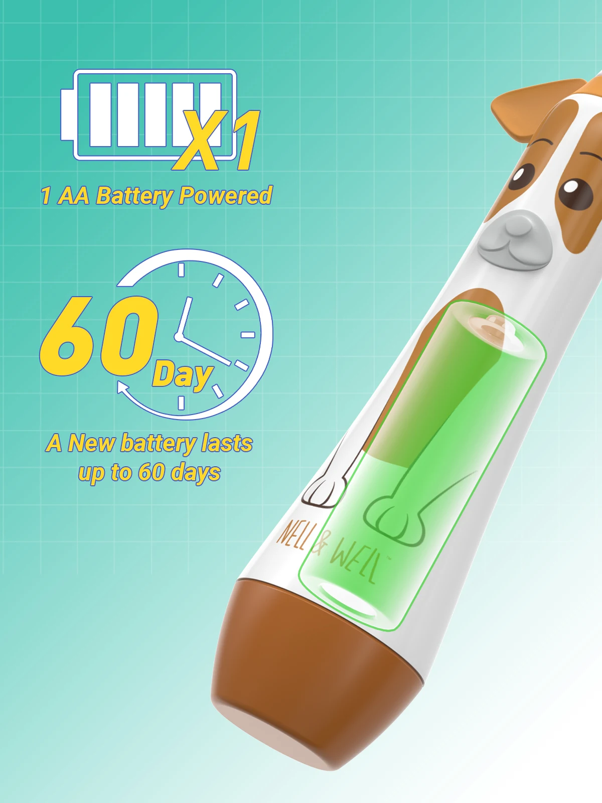 NELL&WELL Kids Electric Toothbrush Battery Powered Toothbrushes with 3 Soft Bristles Heads for Children Boys Girls Ages 3+ IPX7