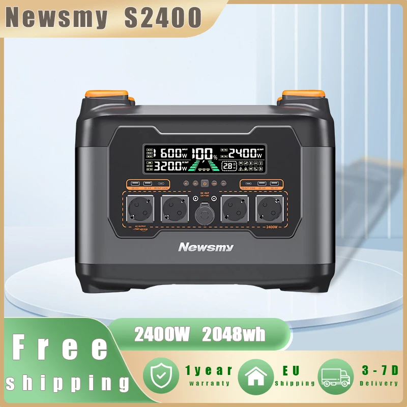 Estación de Energía Portátil Newsmy S2400, Generador Solar de 2400W, Batería de 2048Wh, Ideal para Respaldo de Energía Doméstica, Carga Rápida, Segura y Duradera, Ideal para Respaldo de Energía en el Hogar, Campamentos al Aire Libre, Viajes por Carretera, Picnic y Necesidades de Energía de Emergencia