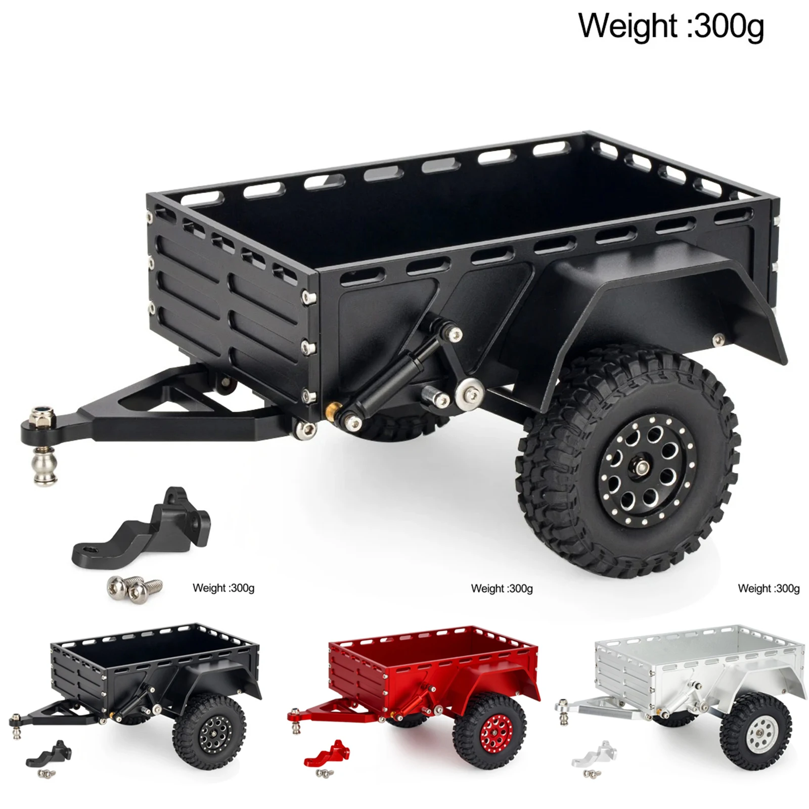 

Aluminum CNC Utility Trailer with Hitch Mount for 1/18 RC Crawler Car TRX4-M Bronco Defender K10 High Trail Scale Accessories
