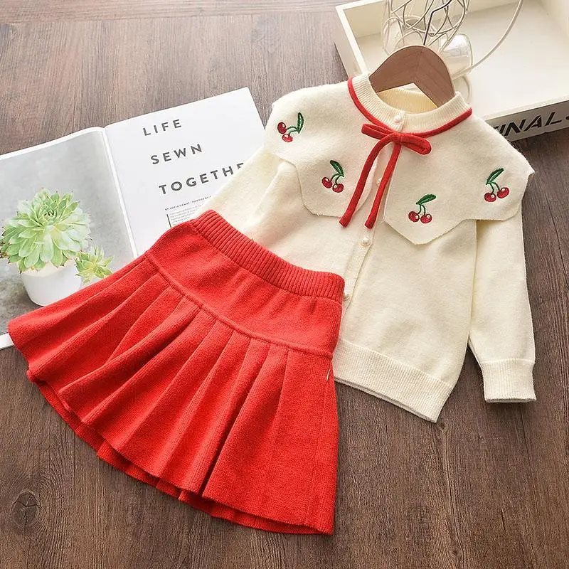 

Girls Baby Sweater Skirt Set Spring and Autumn New Cute Baby Fashionable Knitted Two Piece Set for Children's Clothing