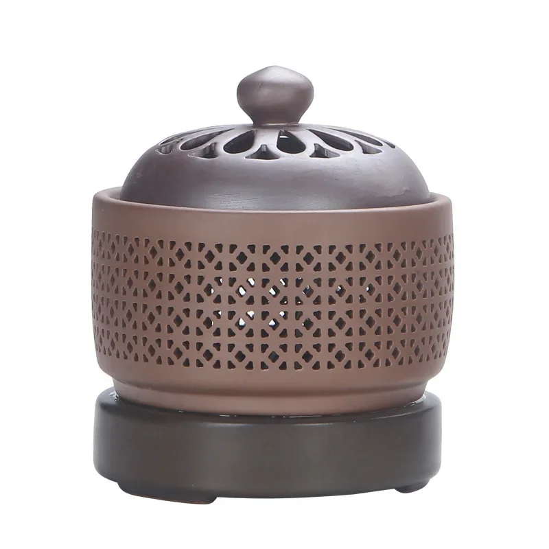 Yixing 110V/220V Electric Essential Oil Furnace Timing Ceramic Night Light Sandalwood OUDH Powder Incense Burner for Home Decor