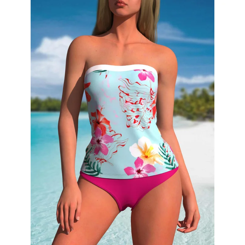 Costume da bagno due pezzi senza spalline da donna Disponibile Costumi da bagno Tankini con controllo della pancia