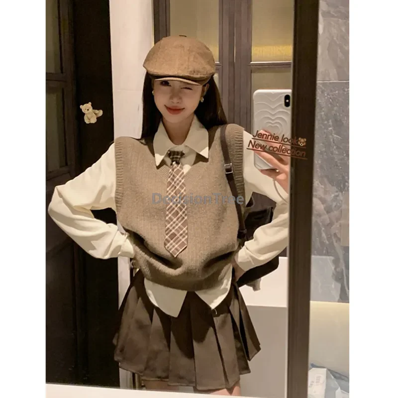 2025 vintage stile accademia jk uniforme autunno maglia gilet camicia a maniche lunghe vita alta gonna a pieghe uniforme scolastica set da 3 pezzi