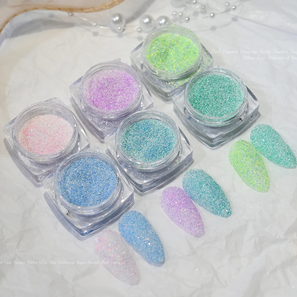 6Jars Iridescent Sugar Nail Glitter Colorful Candy Coat Powder Pigment For Manicure Sugar Effect Shiny Dust Nail Art Decorations