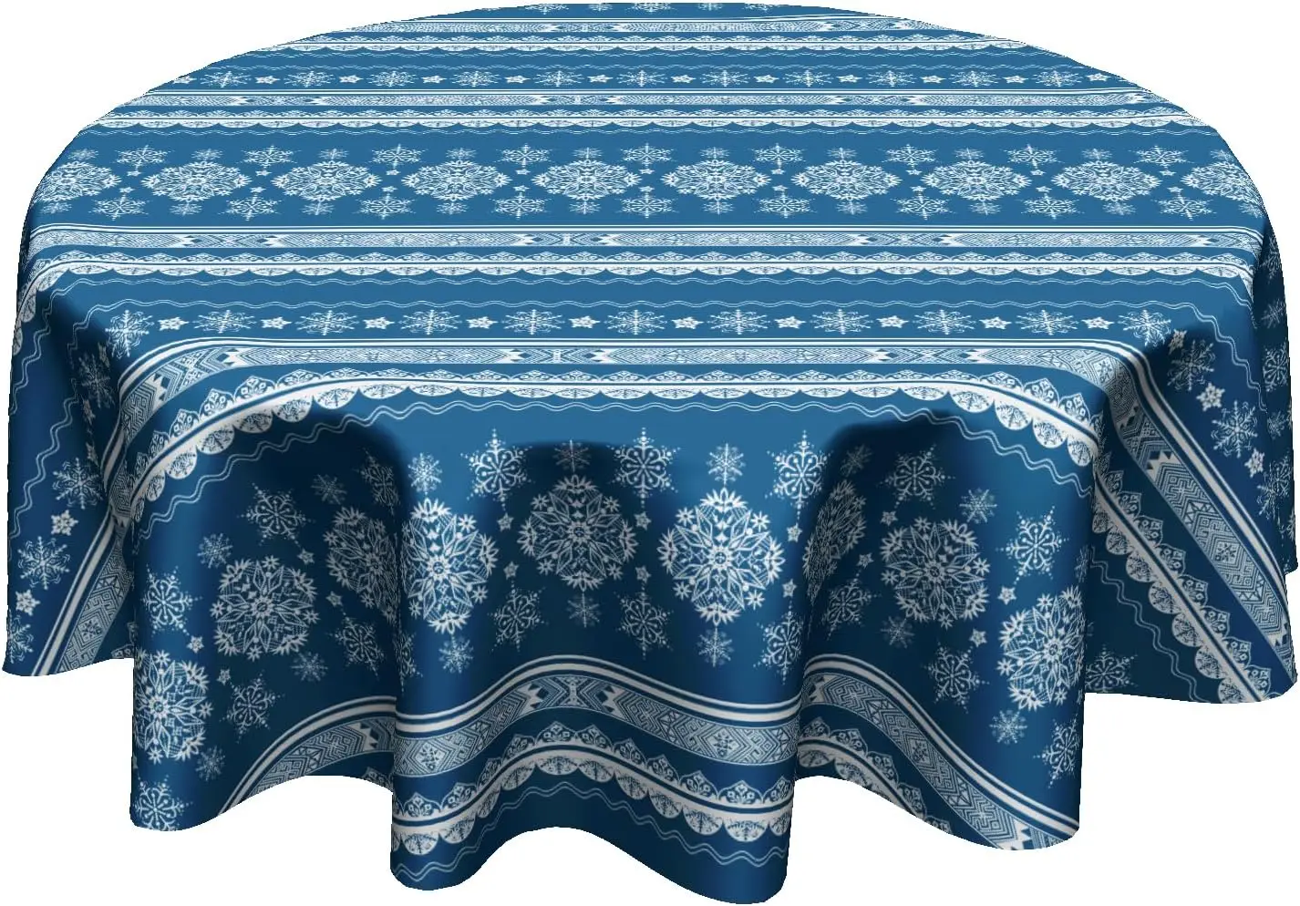 Blue White Boho Tablecloth - Snowflake Round Table Cloths 60 Inch Winter Circle Tablecloths for Kitchen Party Dining Table