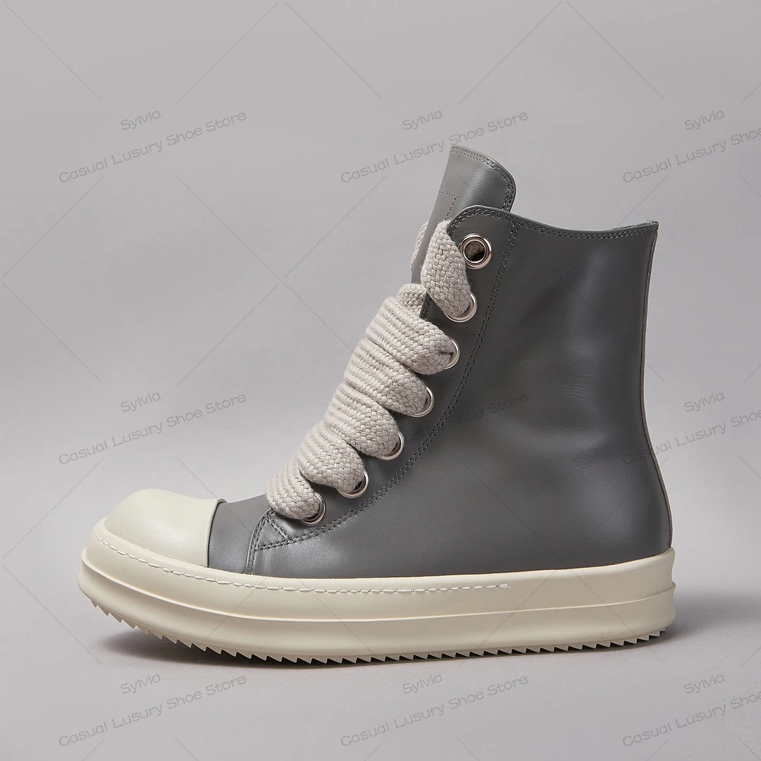 Ricks Dicke Schnürsenkel Freizeitschuhe Herren Luxus Designer Owens Damen Leder Sneaker Grau Echtleder Owens Damen Flacher Stiefeletten