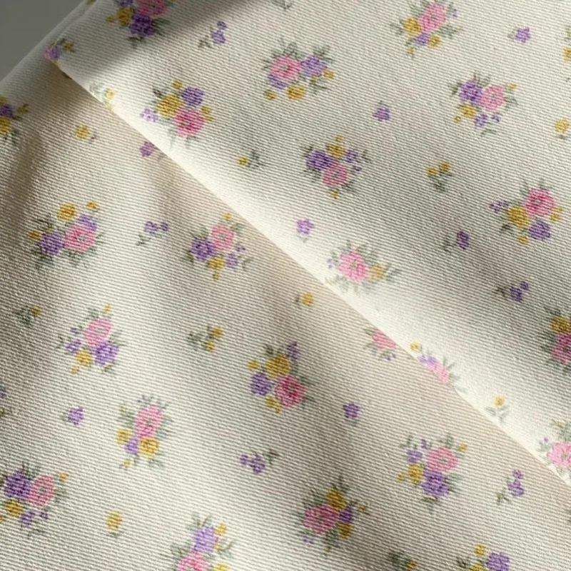 

Striped purple small floral canvas twill cotton fabric DIY hand-made Korean-style floral hairband, apron, pants