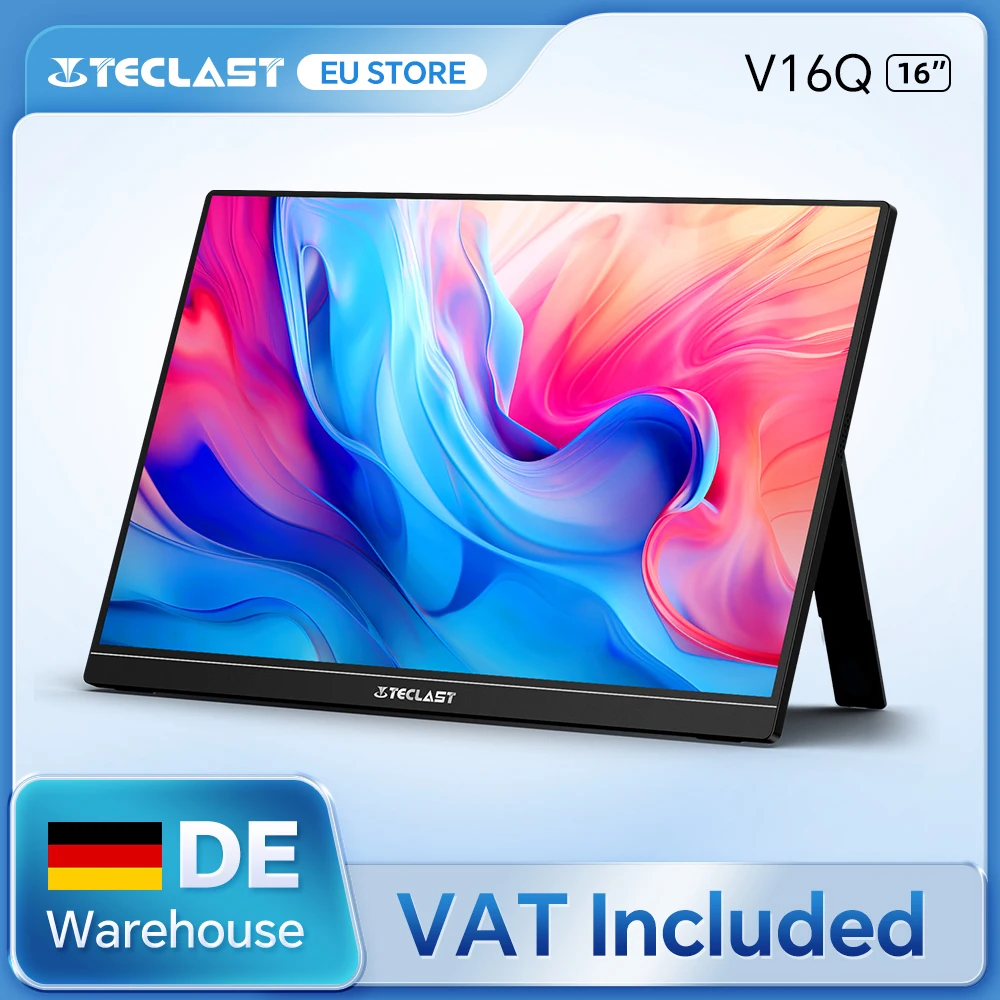 Teclast V16Q 16 Inch Portable Monitor 144Hz 2560x1600 16:10 2.5K External Display USB-C Mini HDMI Dual Speakers VESA Portable Screen for Laptop PC MacBook PS5 Xbox Steam Deck