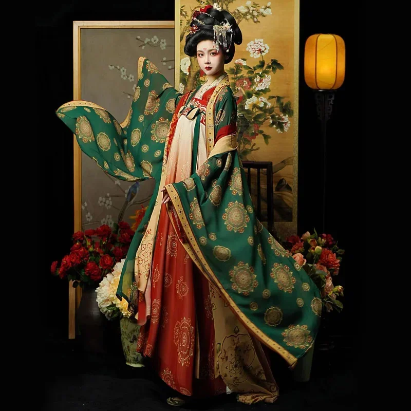 Original Hanfu Tang Dynasty Flower Embroidery Chest length Broken Skirt With Large Sleeve Coat Summer Han Fu 2023 New Female