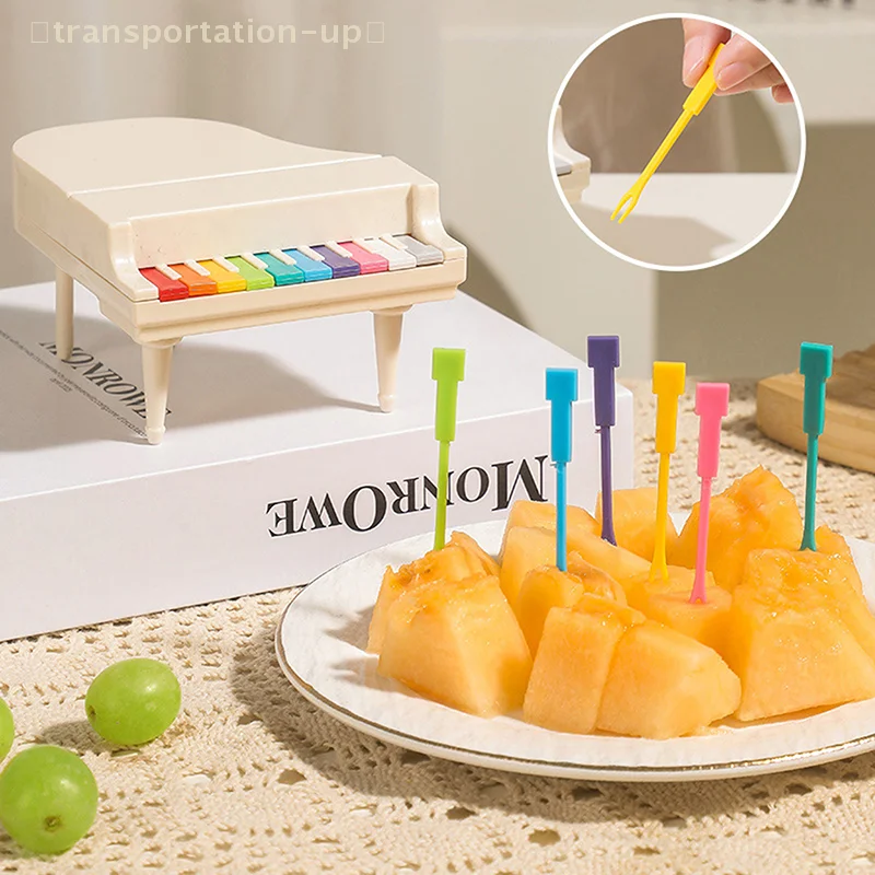 

Cartoon Mini Cute Piano Shaped Fruit Fork Color Creative Kids Fruit Sign Cake Dessert Small Fork Household Plastic Bento Fork