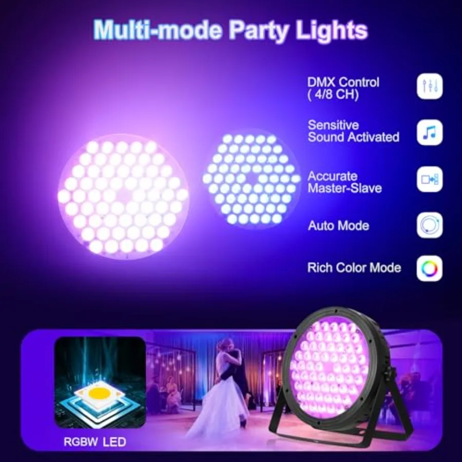 Stage Lighting 0W Par Light RGBW -in- Stage Lights DJ Light DMX for Concert and Events Pack