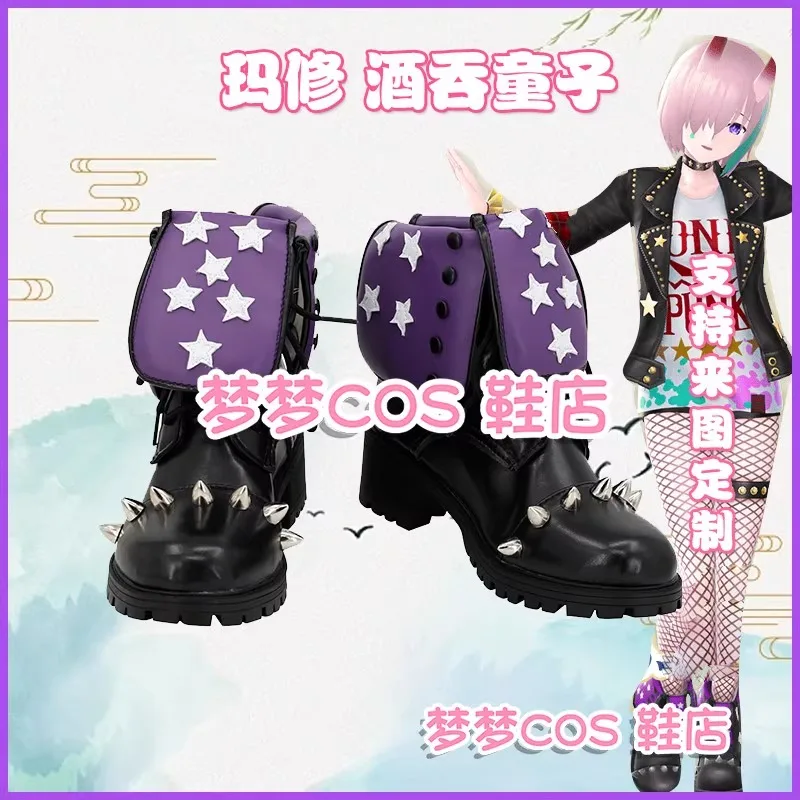 

Fate Fgo waltz Shuten douji Cosplay Costume Shoes Handmade Faux Leather Short Boots