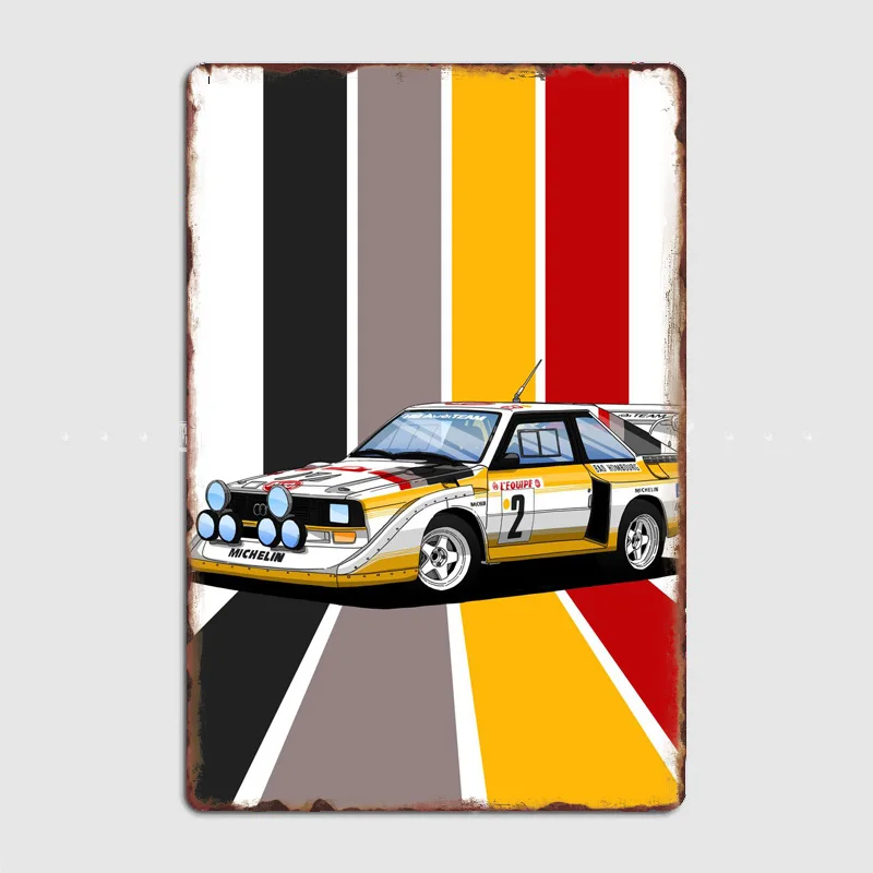 German Car Quattro S1 Group B Rally Racing Classic Car Retro Metal Sign Poster Garage Indoor Room Decor Tin Home Wall Decor