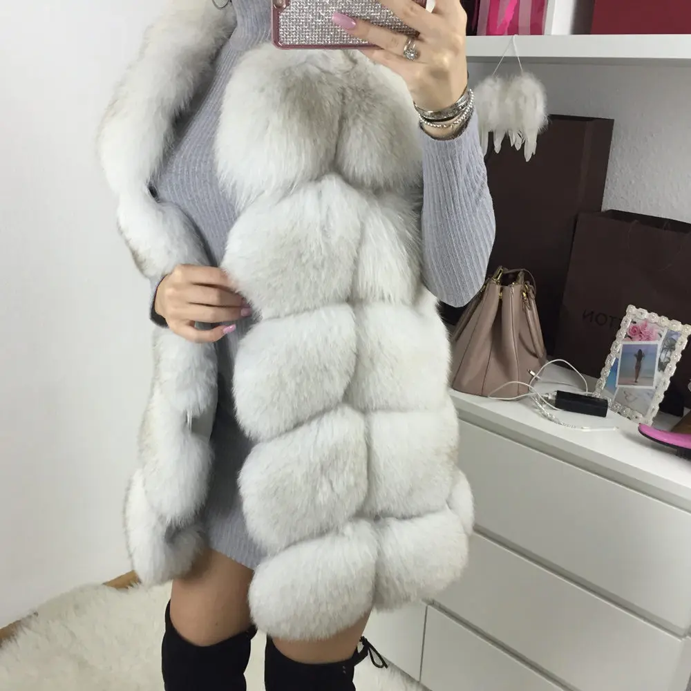 QUEENTINA Winter New Women\'s Natural Fox Fur Coat Brown Vest Square Pattern Handcrafted Products Sleeveless Real Fox Fur Vest