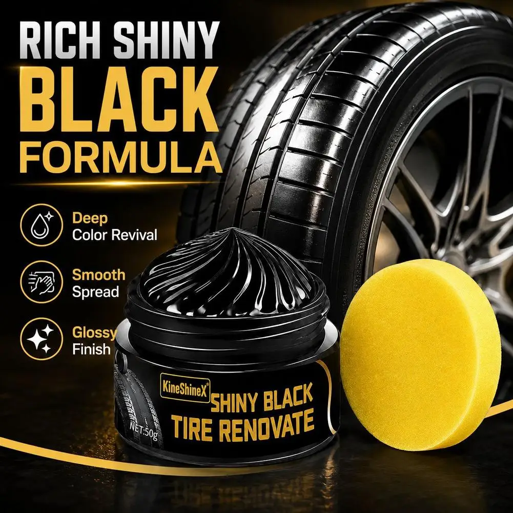 50/100g Tire Polishing And Cleaning Paste To Maintain Tire Cleanliness And Brightness With Tire Maintenance Cleaning Sponge Wipe