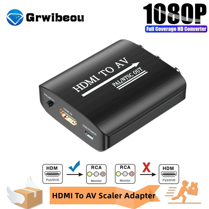 

HDMI-compatible TO AV RCA CVSB L/R Video Scaler Adapter HD 1080P Video Box Converter AV To HDMI-compatible Converter Support PAL