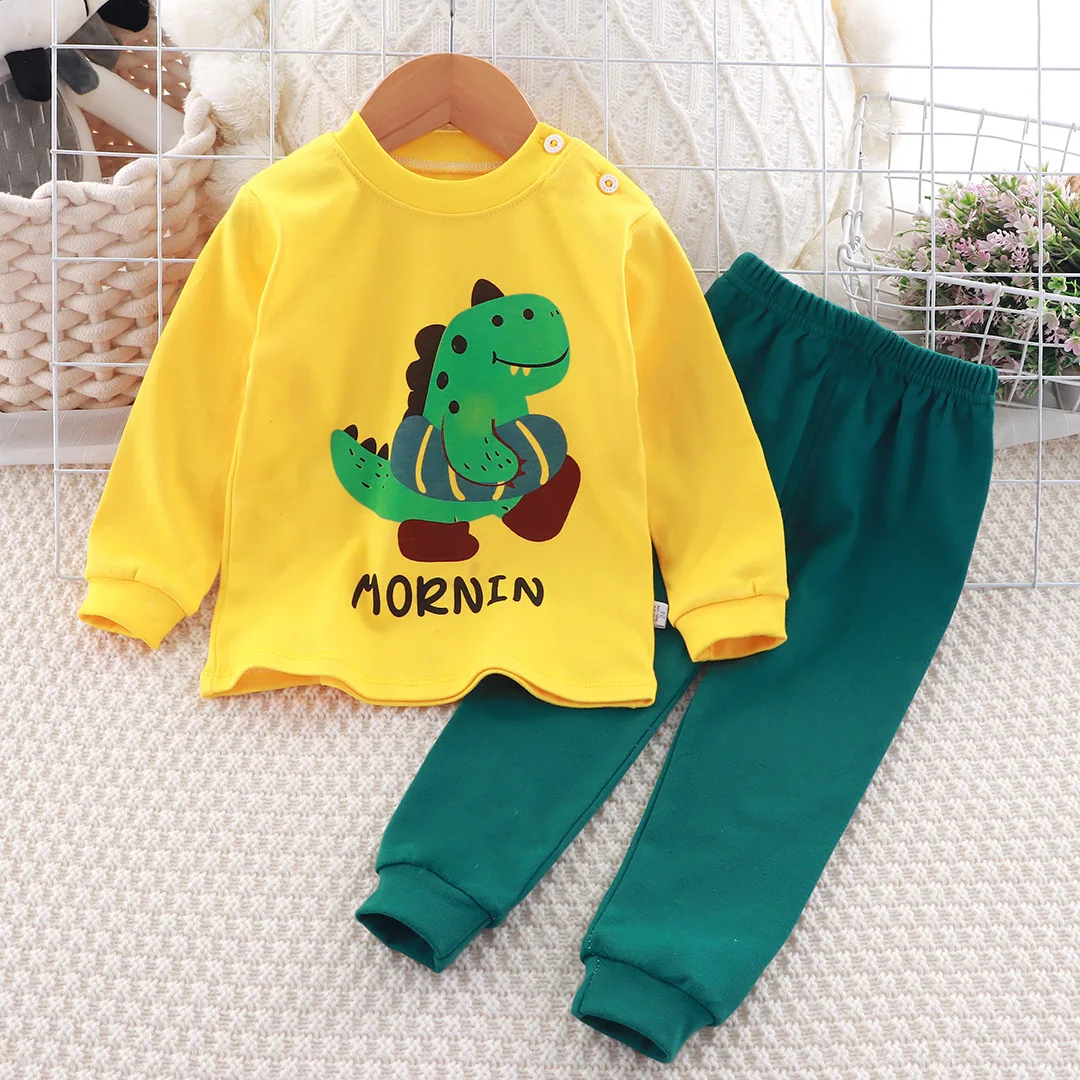 New Children's Autumn Outfit Set Long Sleeved Long Pants Two-piece Cotton Boy Dinosaur Sleepwear Girl Bear Rabbit Home Clothes view 2
